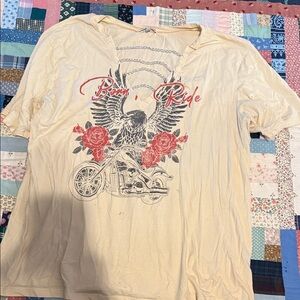 Fashion Nova Cream Graphic Tee with Red Accents